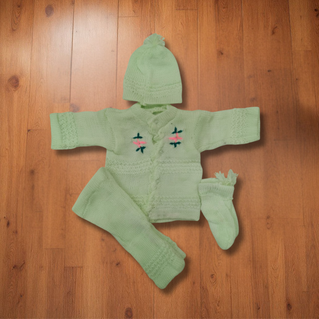 Cozy Green Woolen 4 Piece Newborn Starter Set