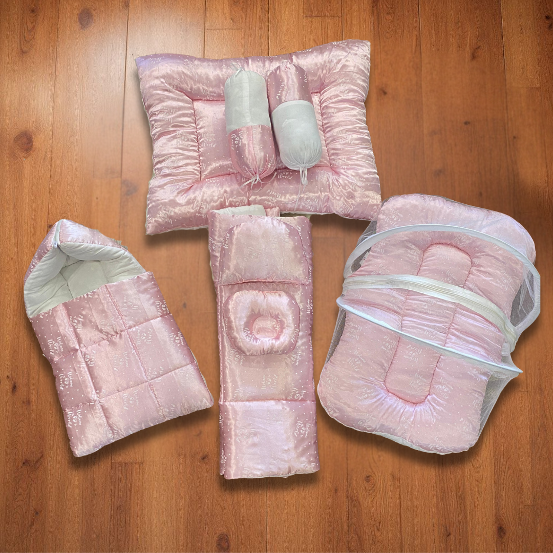 Dotted Pink Welcome to the World 8 Pc Silk Bedding Set