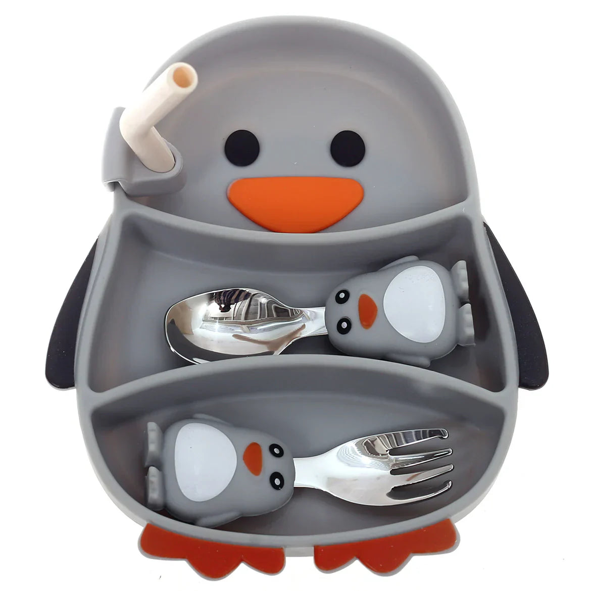 Baby 4 Pc Penguin Feeding Silicone Set