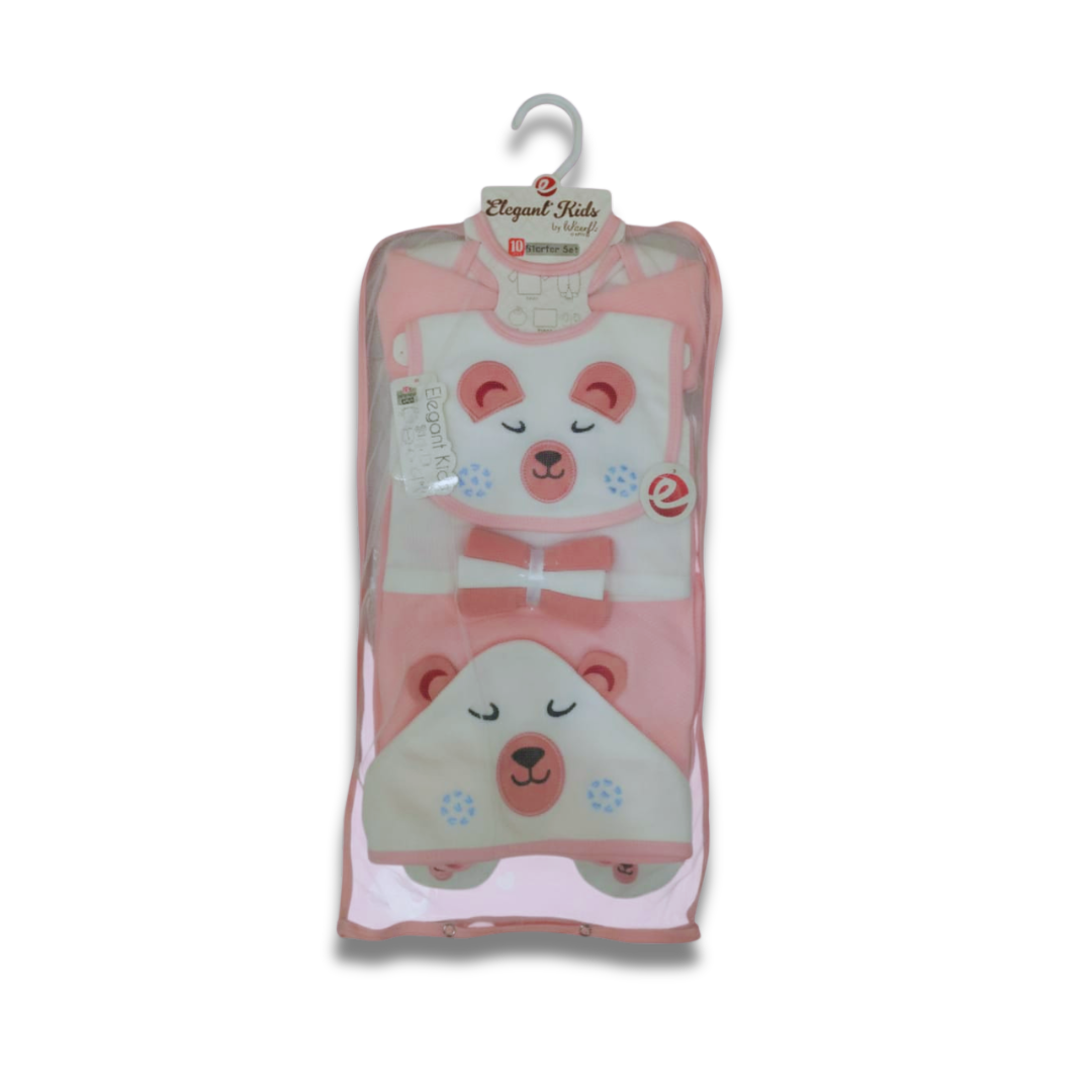 Newborn 10-Pc Bear Pink Fleece Starter Set