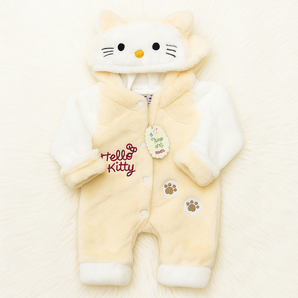 Hello Kitty Yellow Plush Fur Hooded Baby Romper