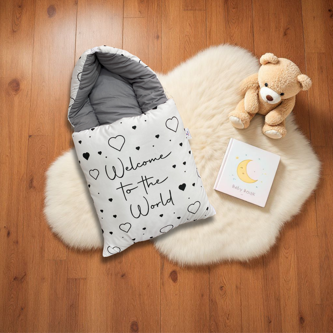 Welcome to the World nest | Heart Print | Soft, Cozy, and Portable Sleeping Space for Newborns & Infants