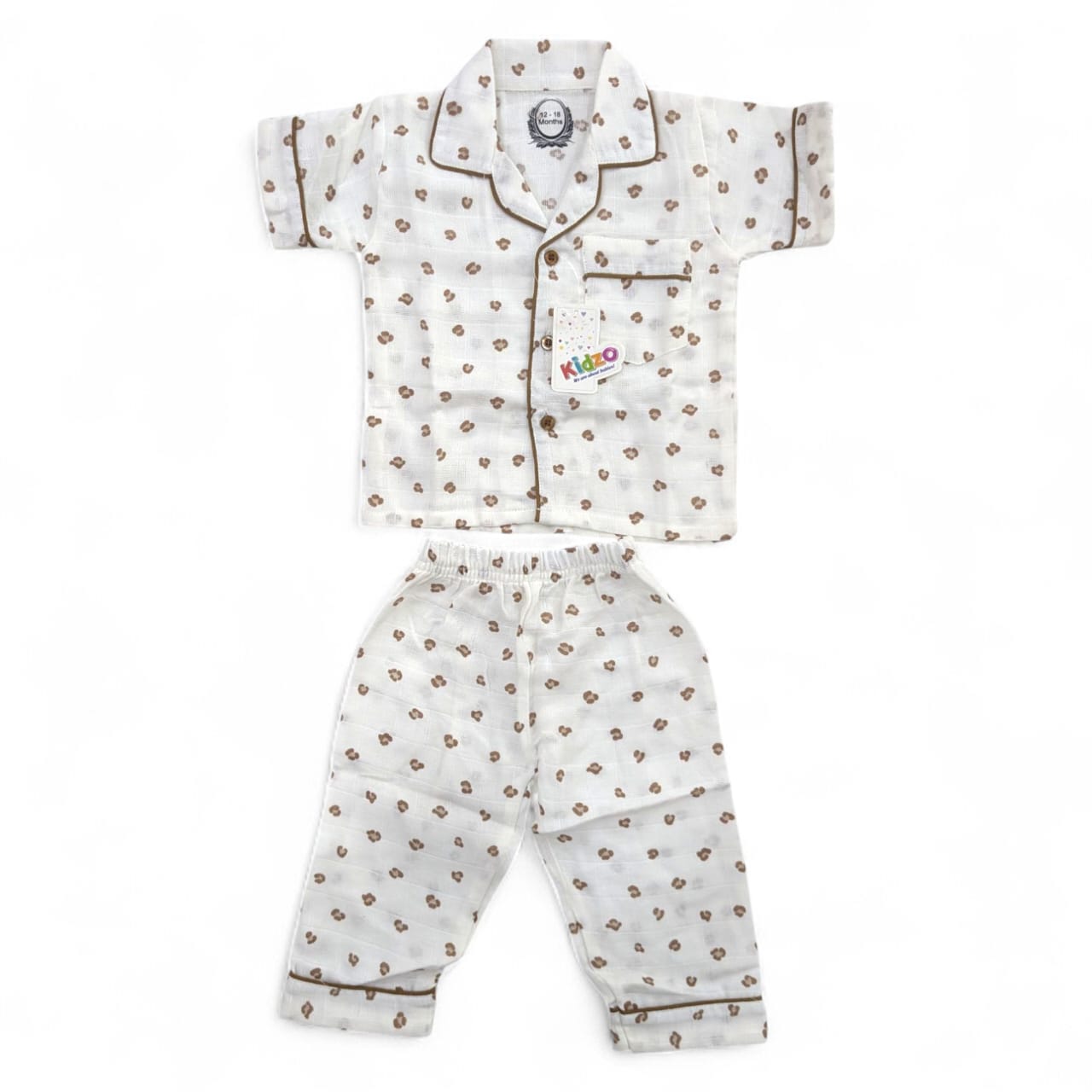 Kids 2 Pc Brown print Night Suit