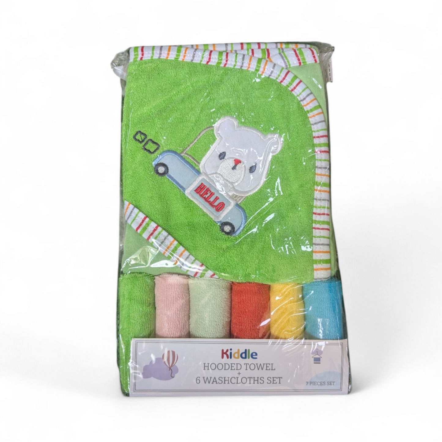 Kiddle Green 7-Piece Hooded Towel & Washcloths Set