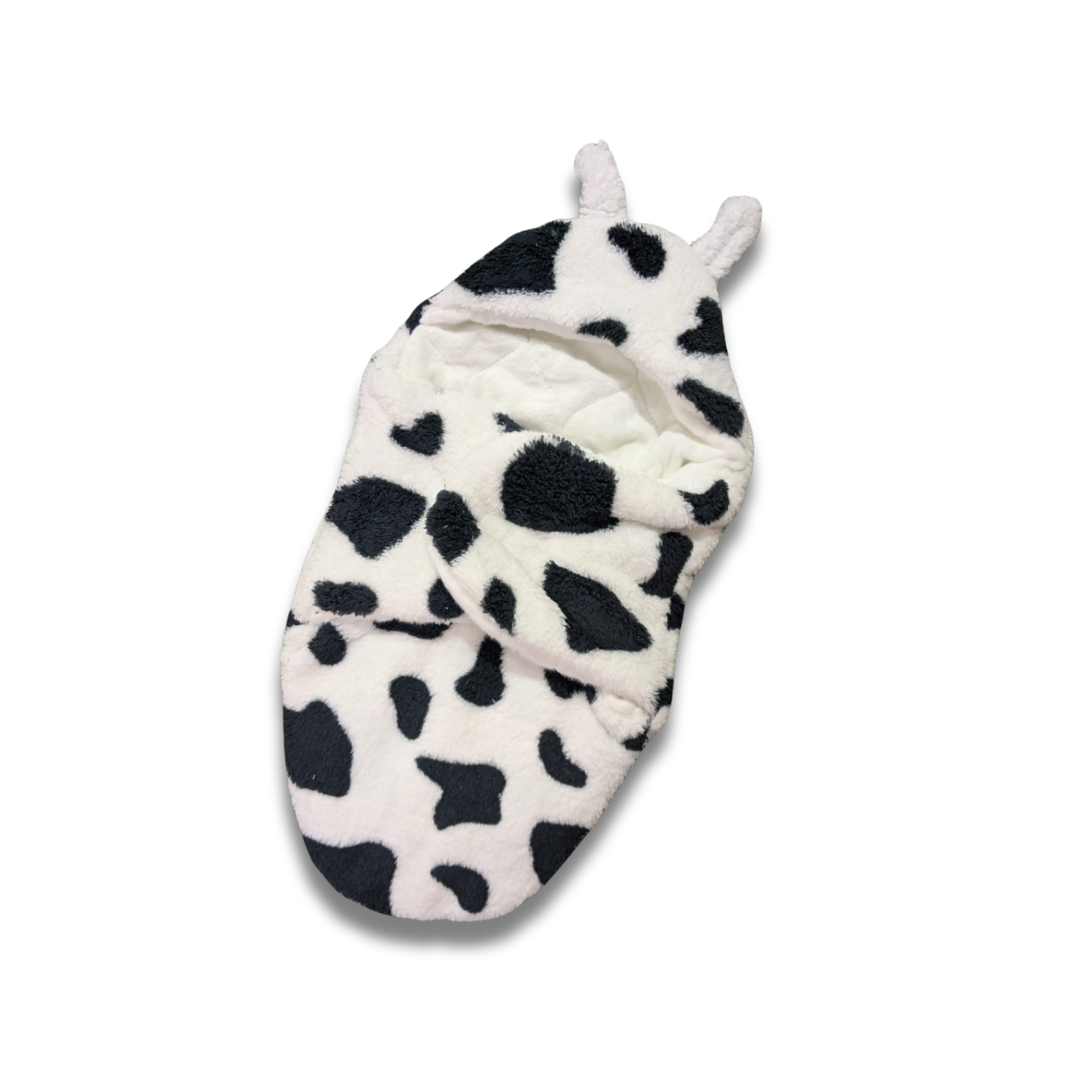 Cozy Cow Baby Swaddle | Hooded Fleece Winter Sleeping Bag (0–7M)