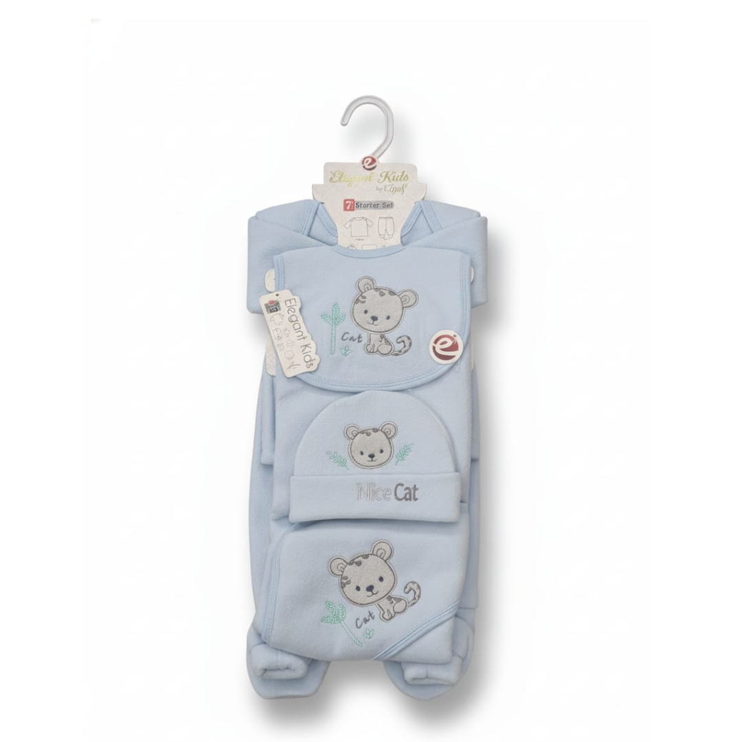 7-Piece Cute Cat Blue Fleece Winter Starter Set