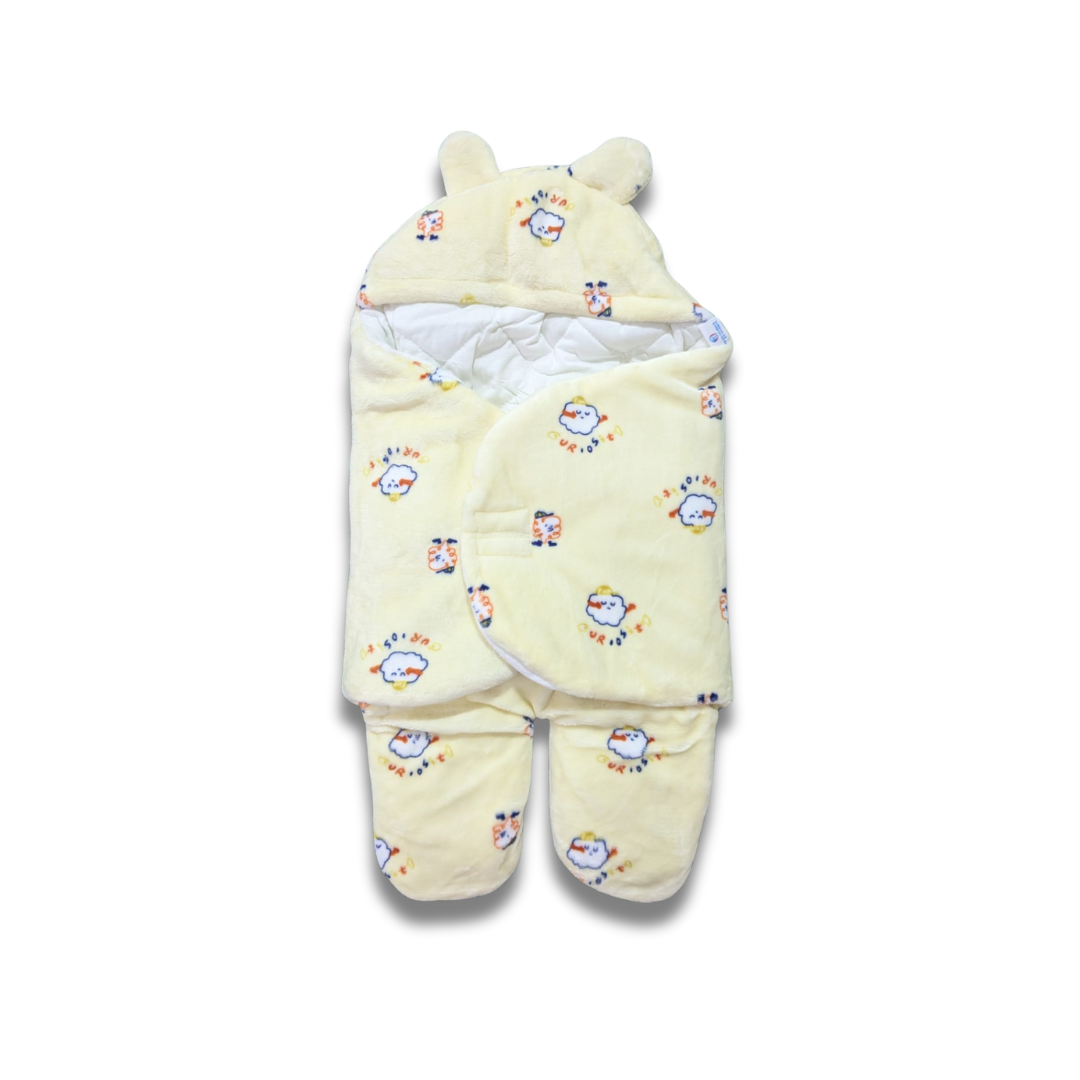 Yellow Hooded Baby Swaddle | Soft Fleece Winter Sleeping Bag (0–7M)