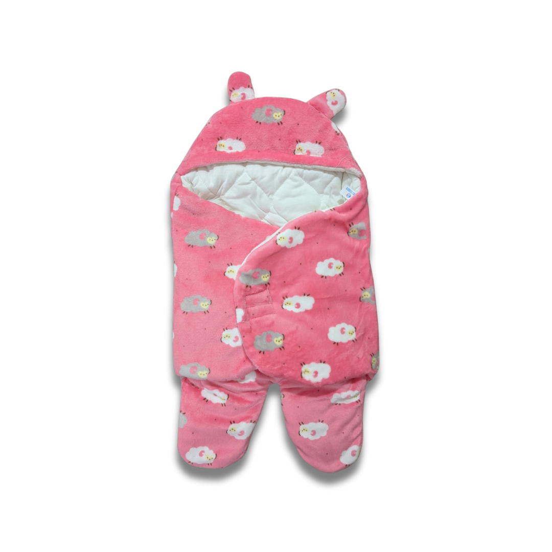 Cozy Pink Baby Swaddle | Hooded Fleece Winter Sleeping Bag (0–7M)