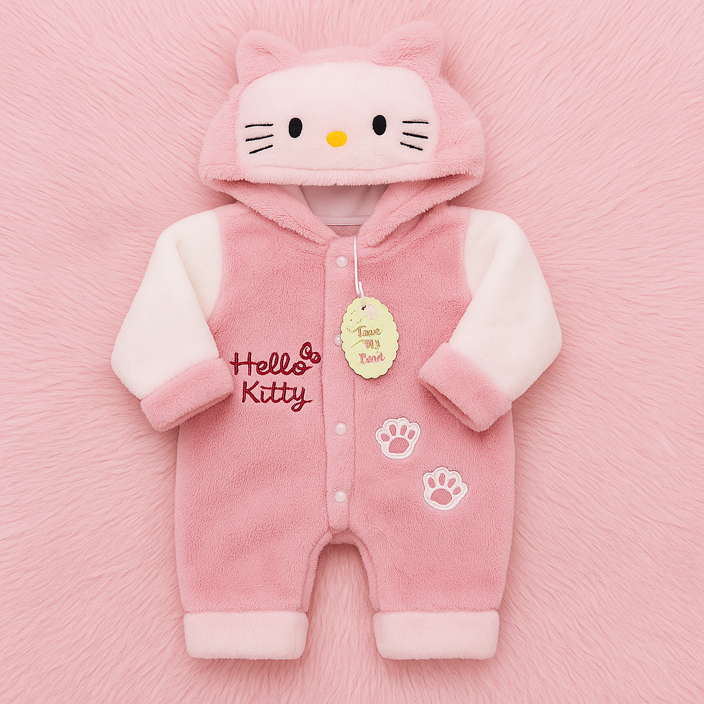 Hello Kitty Pink Plush Fur Hooded Baby Romper