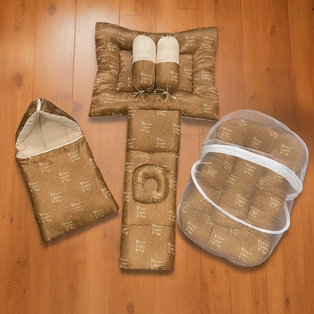 Dotted Brown Welcome to the World 8 Pc Silk Bedding Set