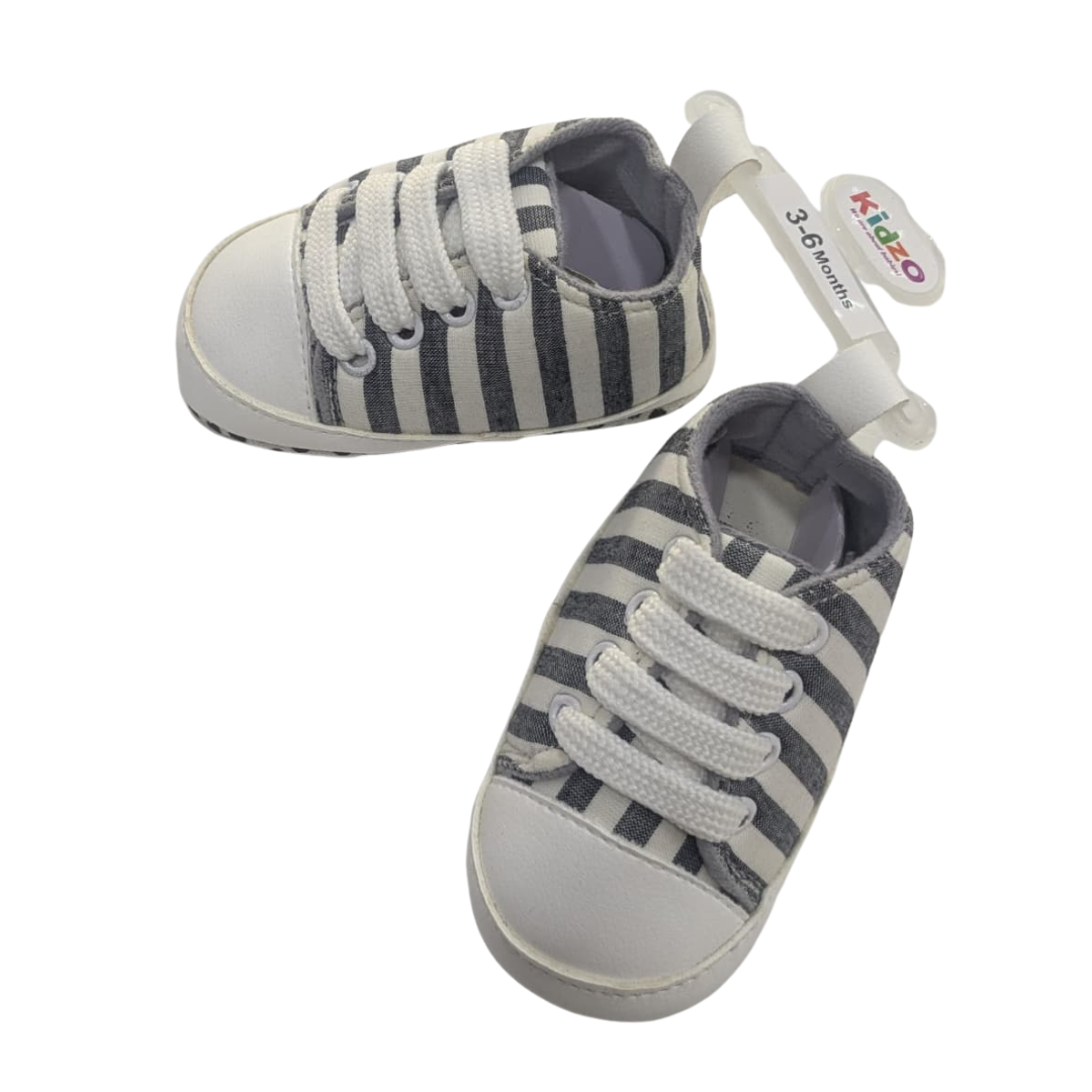 Infant Grey Stripe Flexible Crib Shoes