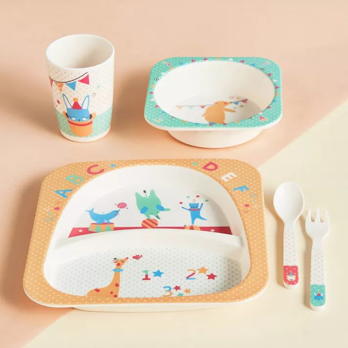 Kids 5 Pc Bamboo fiber Feeding Tableware Set
