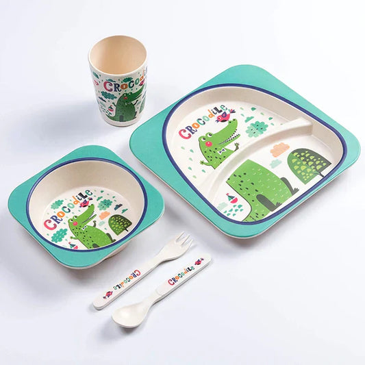 Kids 5 Pc Bamboo fiber Feeding Tableware Set