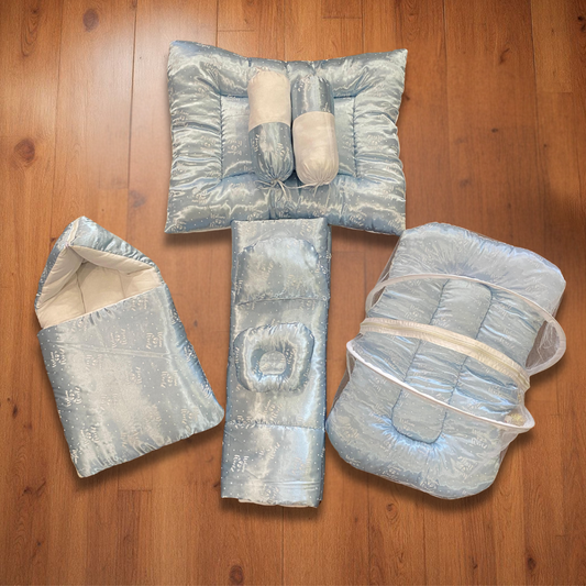 Dotted Blue Welcome to the World 8 Pc Silk  Bedding Set