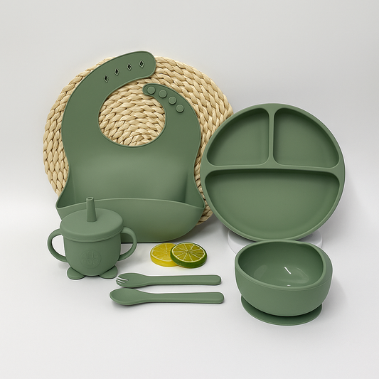 Baby 6-Piece Green  Silicone Baby Feeding Set