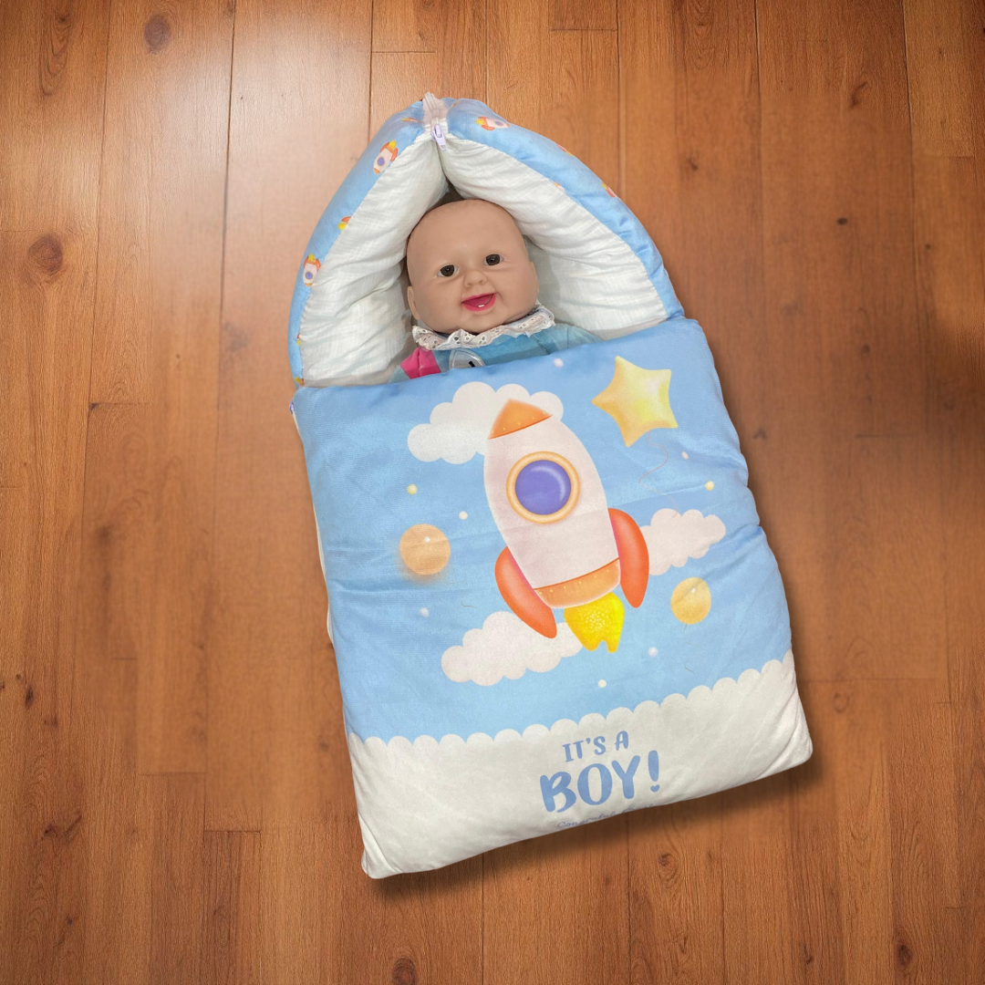 “It’s a Boy!” Rocket + Pillow  Blue Velvet Newborn Carry Nest