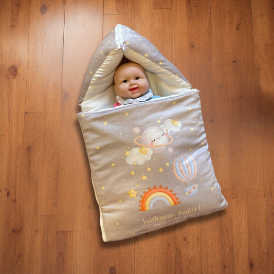 Welcome Baby Grey Velvet Carry Nest | Cozy, Comfortable, and Perfect for Newborns