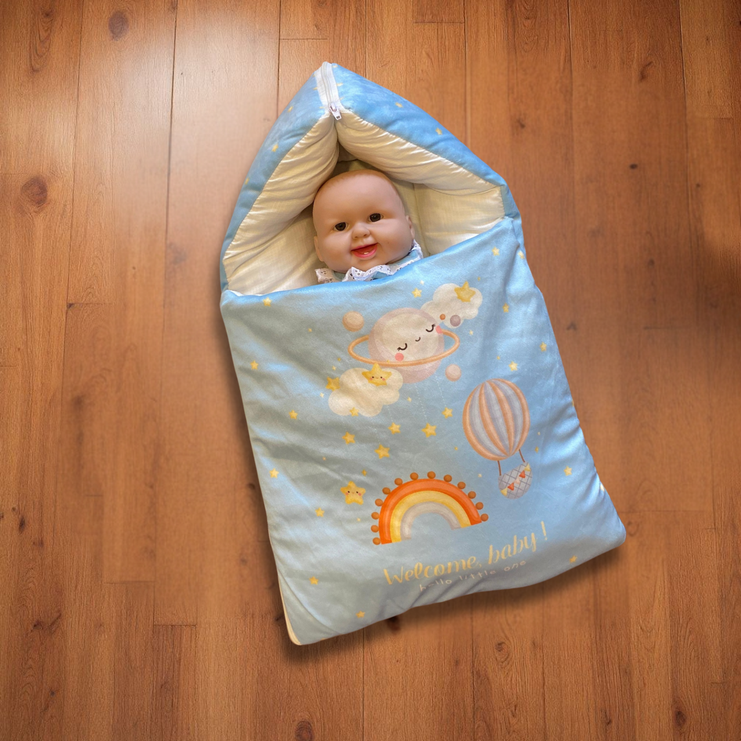 Welcome Baby Blue Velvet Carry Nest | Cozy, Comfortable, and Perfect for Newborns