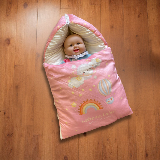 Welcome Baby Light Pink Velvet Carry Nest | Cozy, Comfortable, and Perfect for Newborns