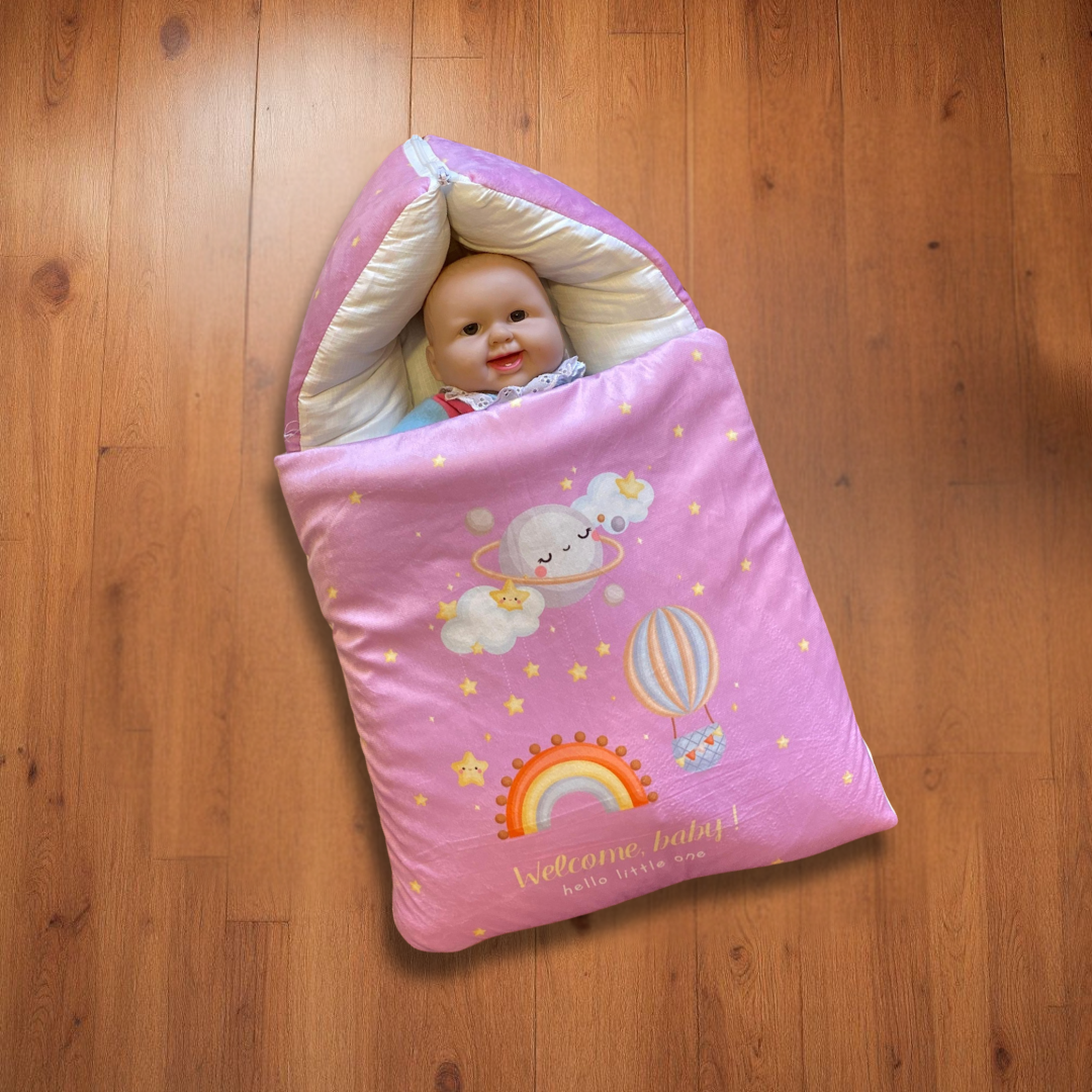 Welcome Baby Pink Velvet Carry Nest | Cozy, Comfortable, and Perfect for Newborns