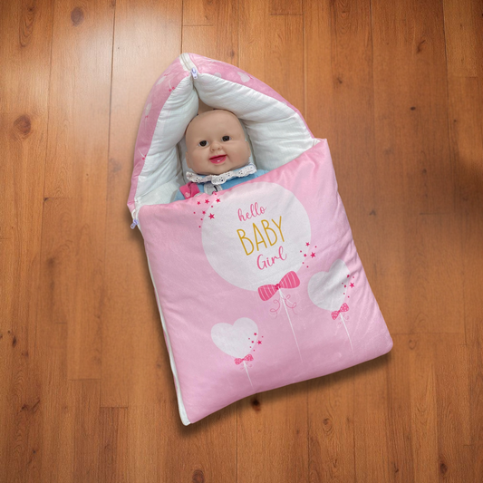 “Hello Baby Girl” + Pillow Light Pink Velvet Carry Nest