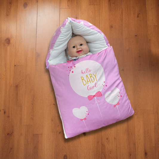 “Hello Baby Girl” + Pillow Pink Velvet Carry Nest
