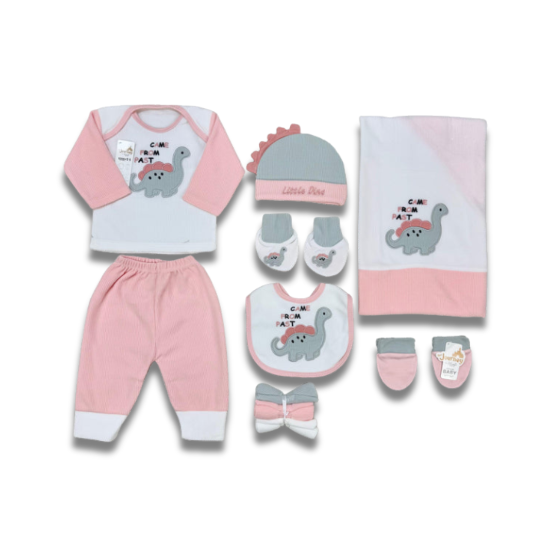 11-Piece Pink  Dino Newborn Fleece Starter Set