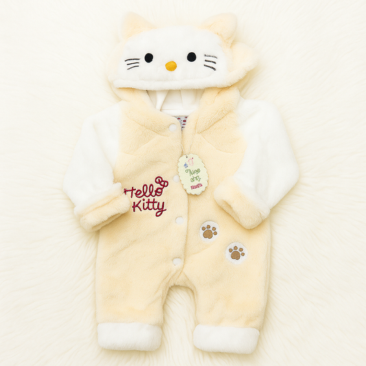 Hello Kitty Yellow Plush Fur Hooded  Baby Romper
