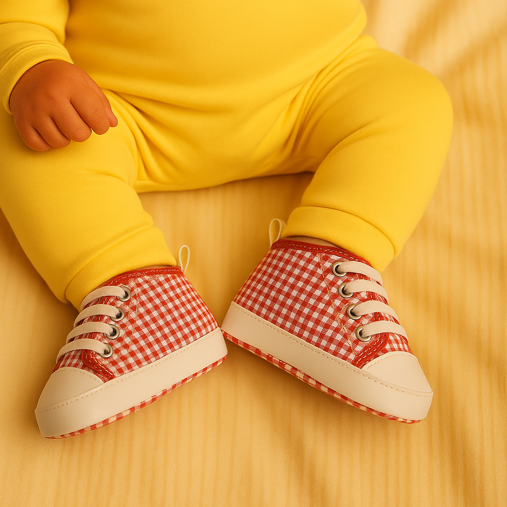 Red Gingham Soft-Sole Baby Shoes