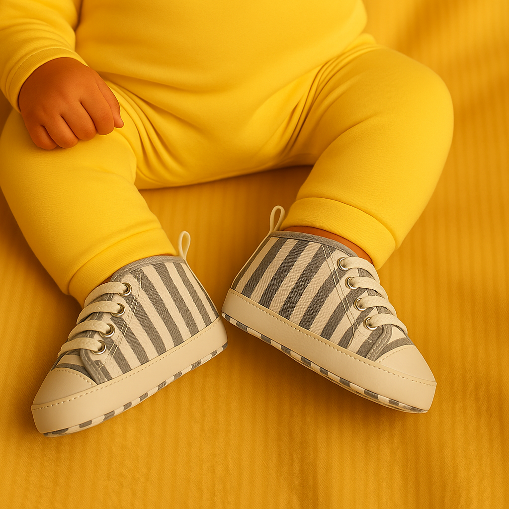 Infant Grey Stripe Flexible Crib Shoes