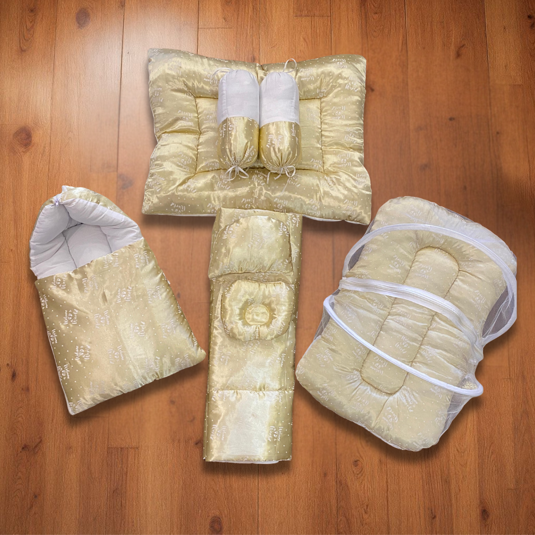 Dotted Yellow Welcome to the World 8 Pc Silk  Bedding Set