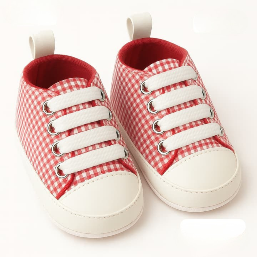 Red Gingham Soft-Sole Baby Shoes
