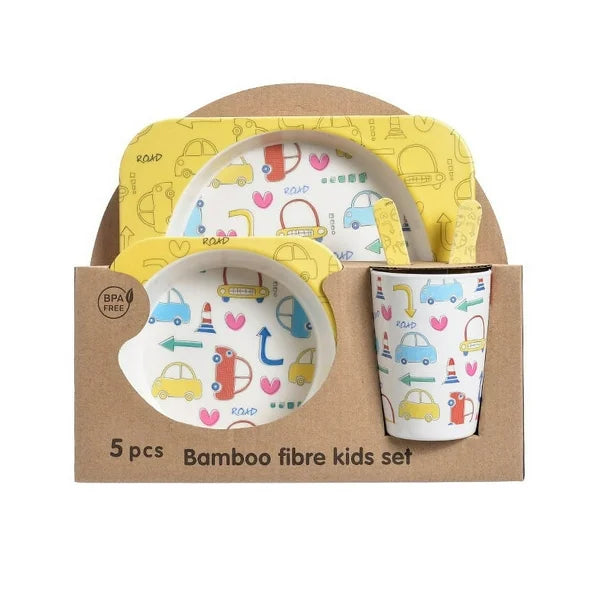 Kids 5 Pc Bamboo fiber Feeding Tableware Set