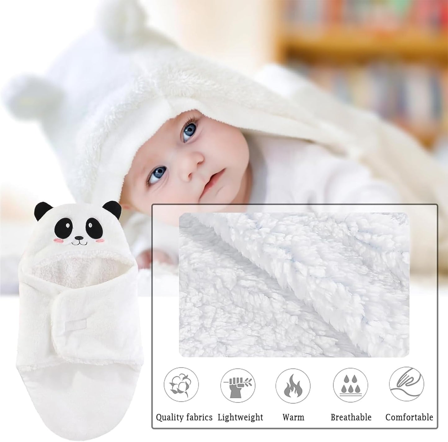 Cozy Panda Baby Swaddle | Hooded Fleece Sleeping Bag for Newborns (0–12M)