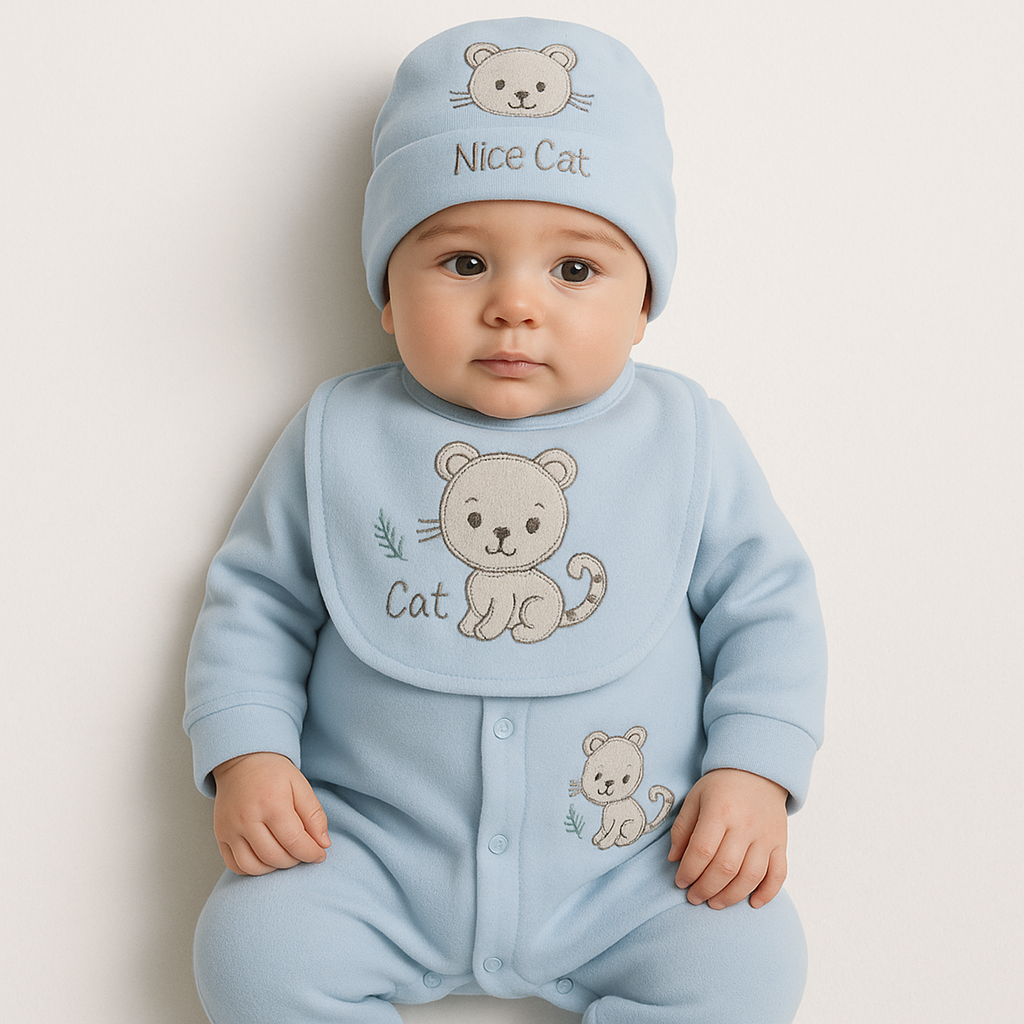 7-Piece Cute Cat Blue Fleece Winter Starter Set