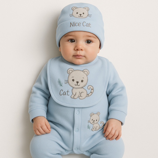 7-Piece Cute Cat Blue Fleece Winter Starter Set