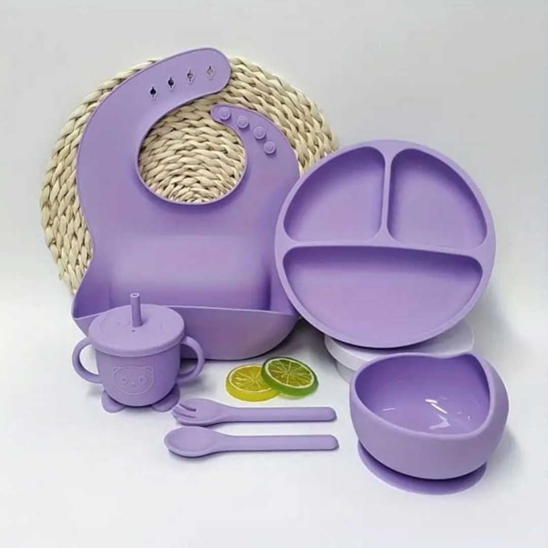 Baby 6-Piece Purple Silicone Baby Feeding Set