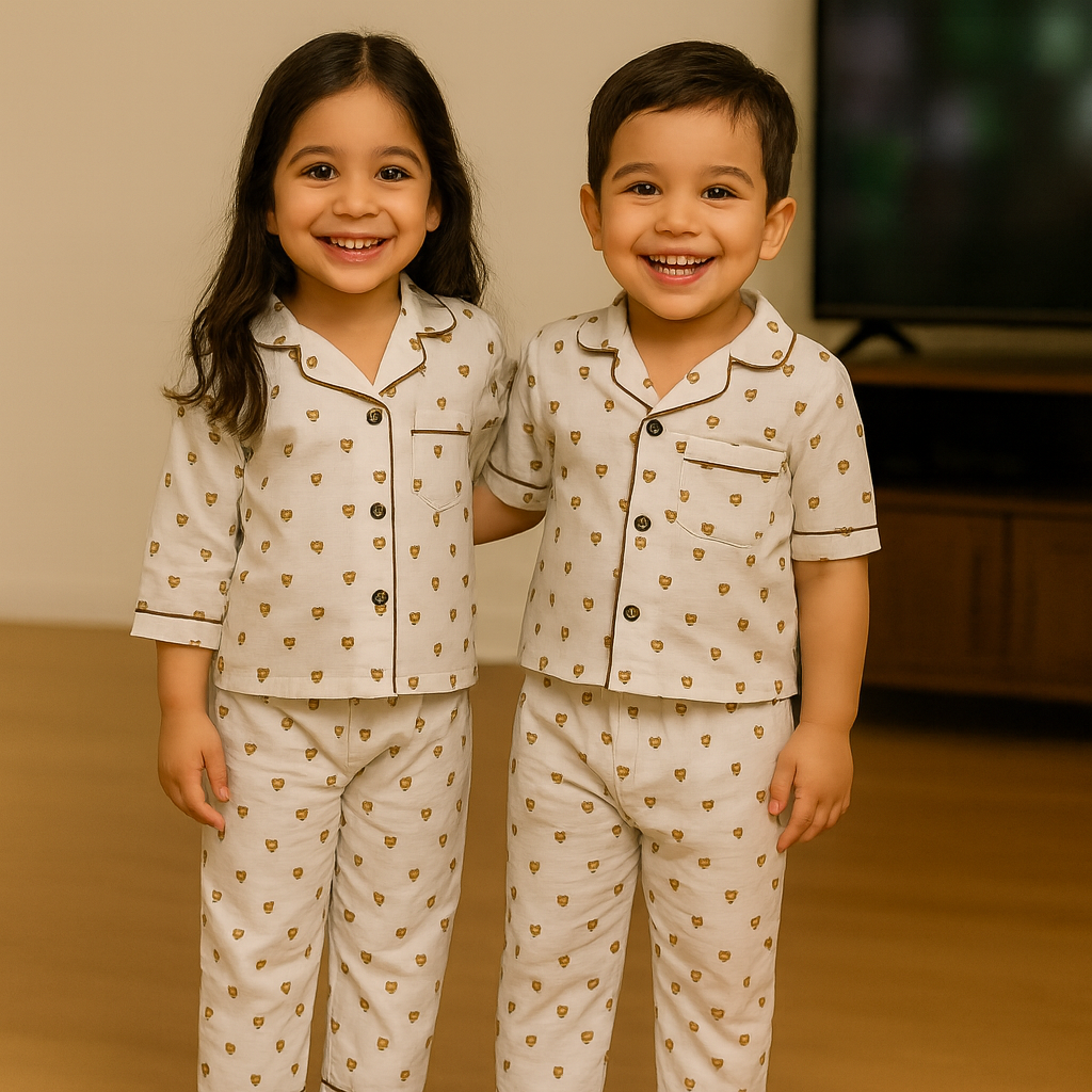 Kids 2 Pc Brown print Night Suit