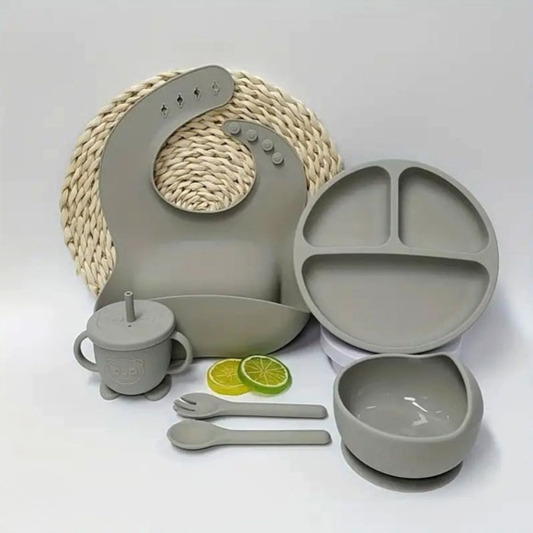 Baby 6-Piece Muted Grey Silicone Baby Feeding Set