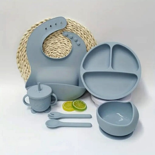 Baby 6-Piece Blue Silicone Baby Feeding Set