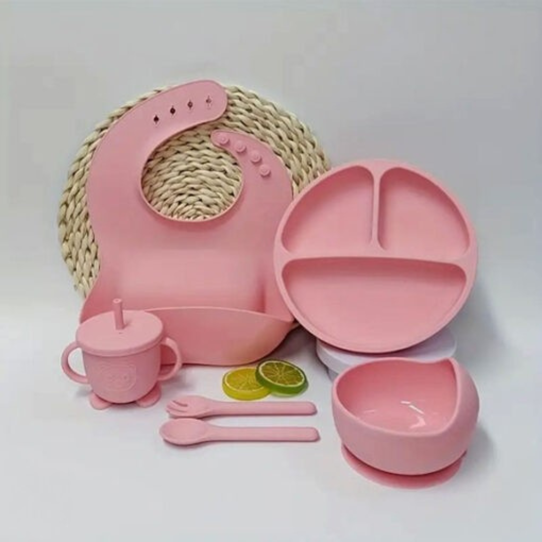 Baby 6-Piece Pink Silicone Baby Feeding Set