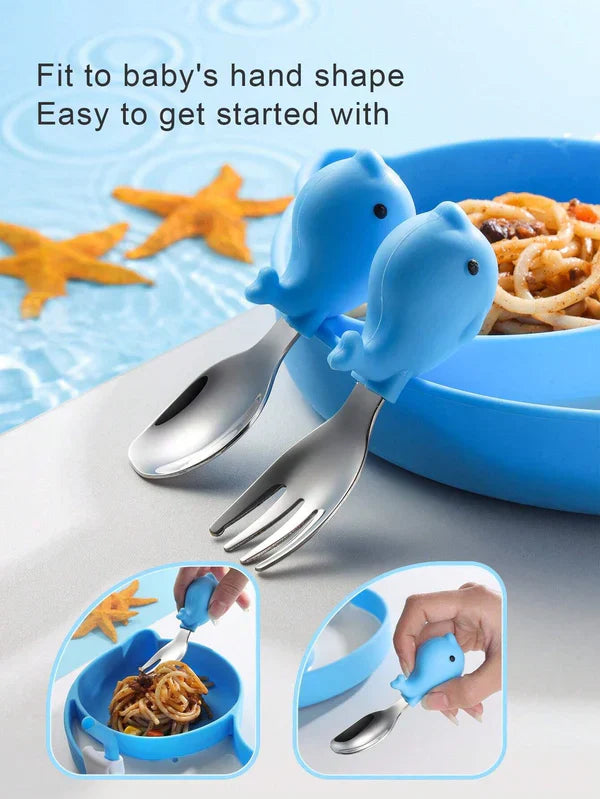Baby 4 Pc Dolphin  Feeding Silicone Set