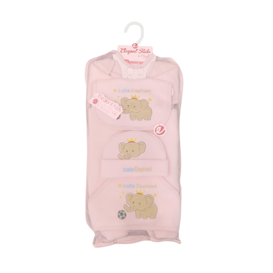 Newborn 7Pc Winter Elephant Pink Fleece Starter Set
