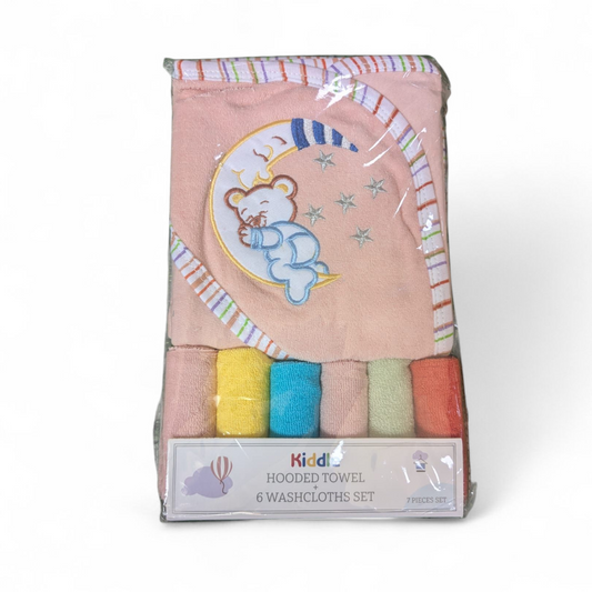 Kiddle Pink 7-Piece Hooded Towel & Washcloths Set