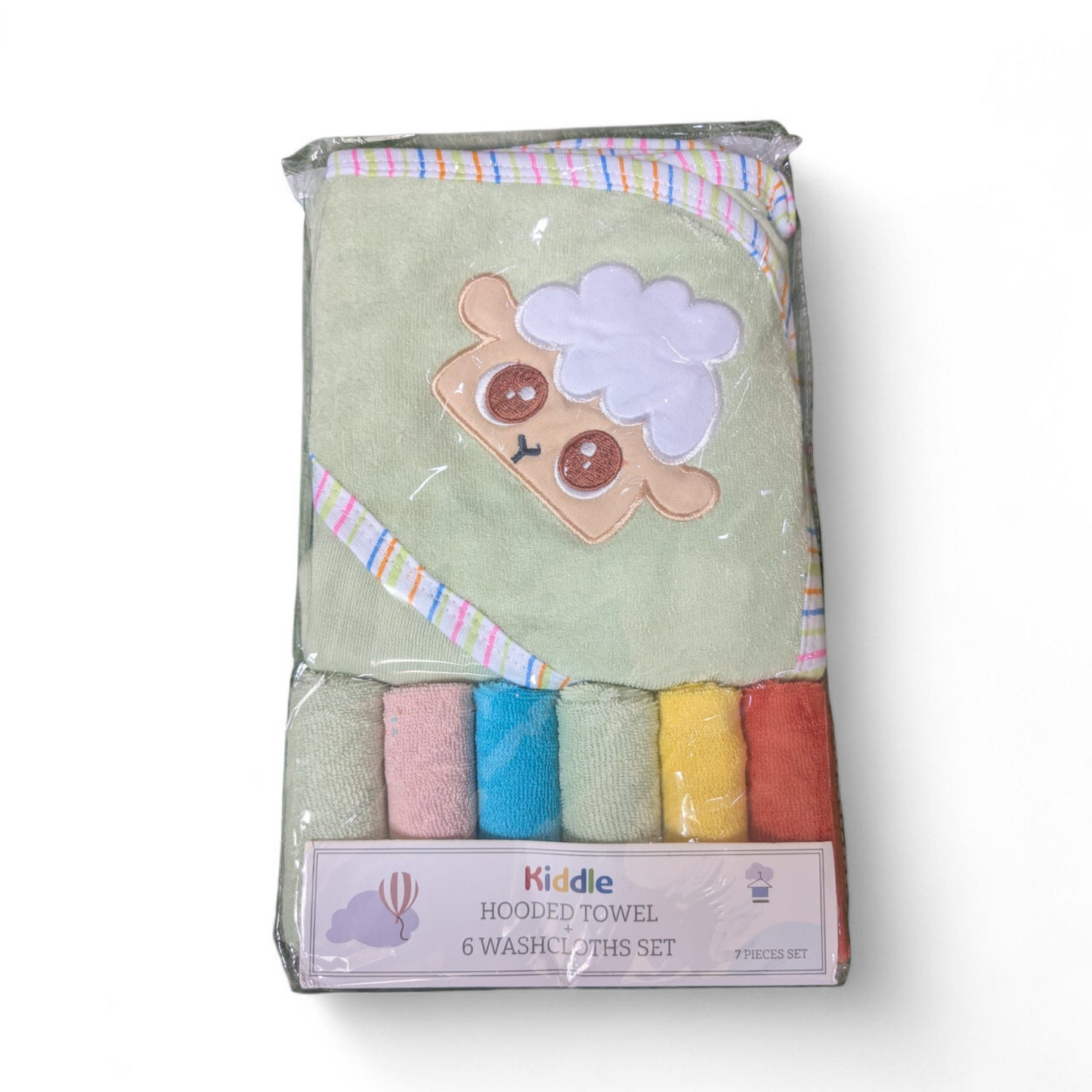 Kiddle Light Green 7-Piece Hooded Towel & Washcloths Set