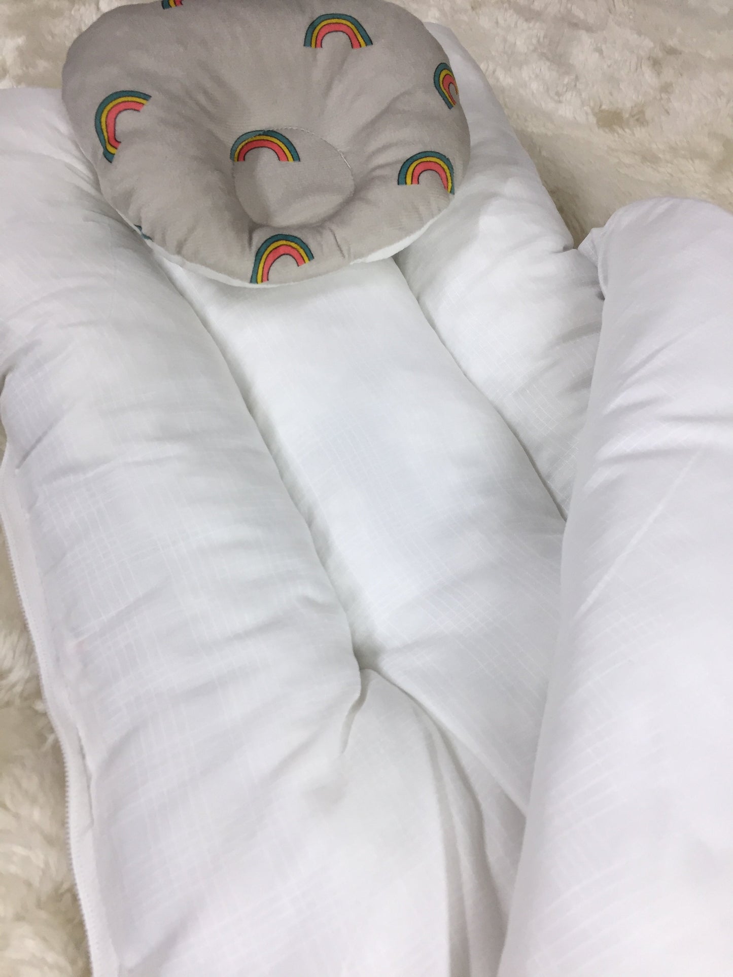 “Dreams Loading” + Pillow Blue Velvet Newborn Carry Nest