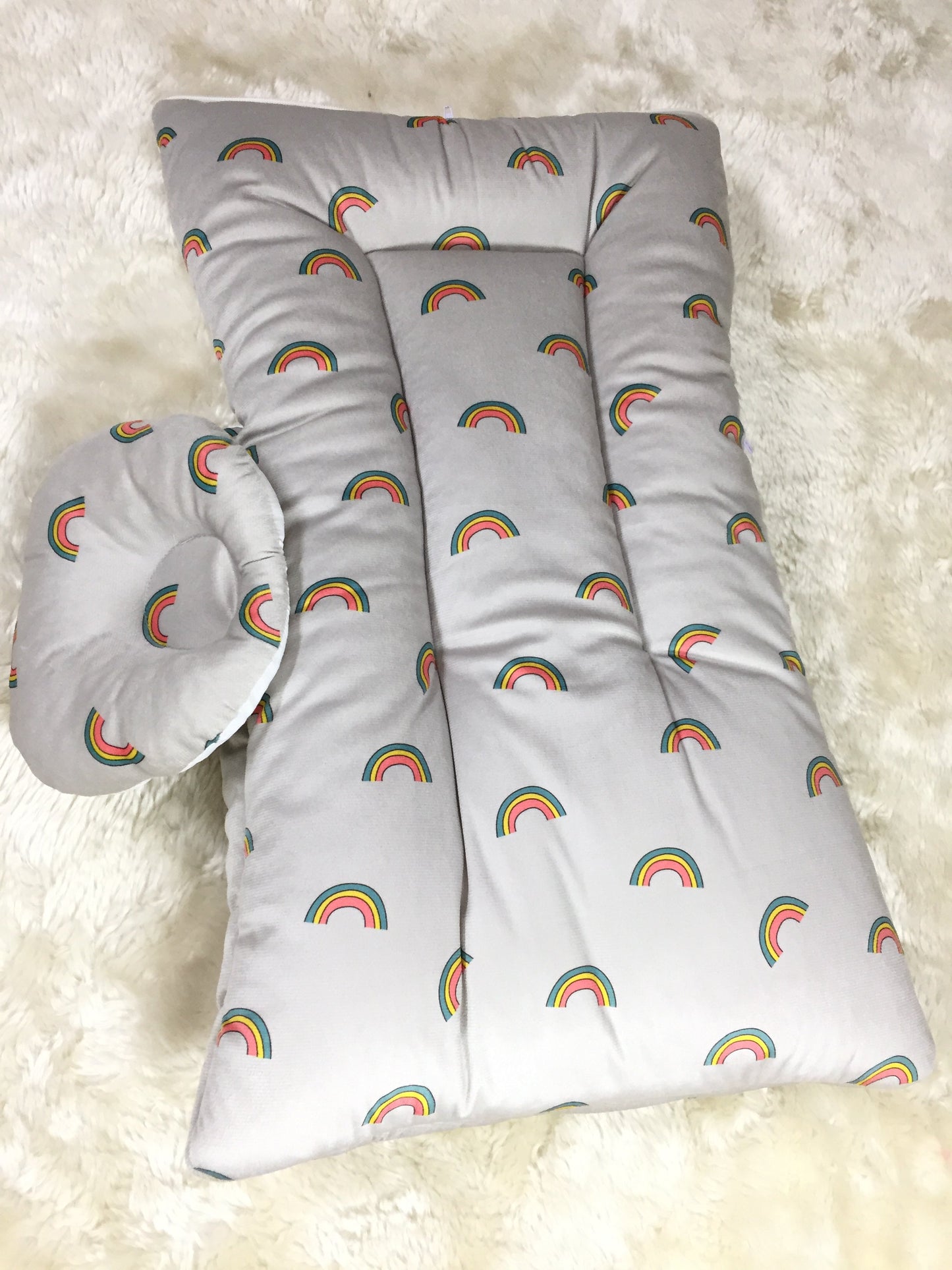 “Dreams Loading” + Pillow Blue Velvet Newborn Carry Nest