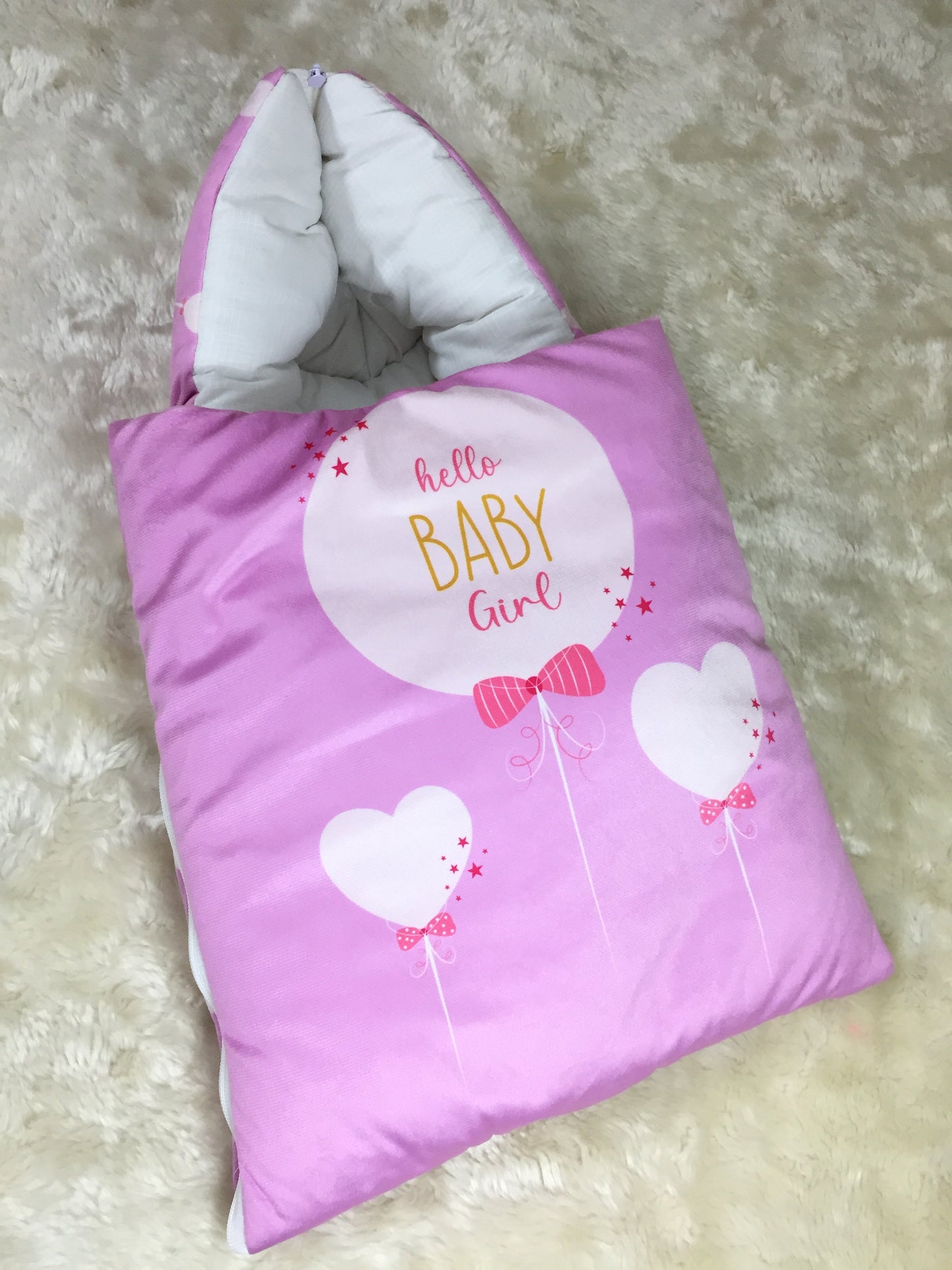 “Hello Baby Girl” + Pillow Pink Velvet Carry Nest
