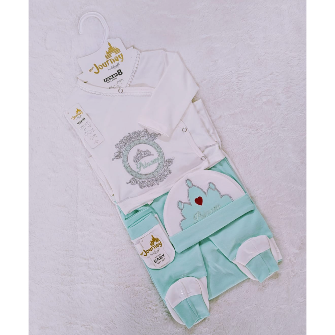Newborn Baby Girl 8 Pc All in one crown  suit set (0-3 months)