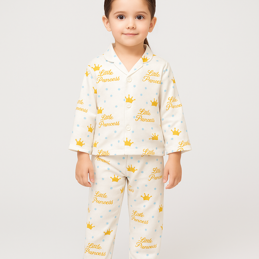 2 Pc Girls white Orange Nightwear Set